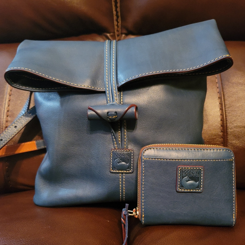 Dooney Florentine Medium Toggle Crossbody and Small Zip Around Wallet (Denim)